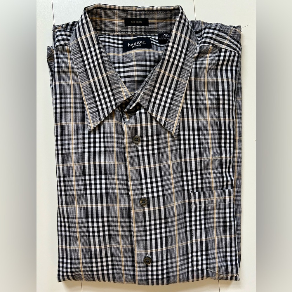 HAGGAR NO IRON BUTTON FRONT COLLAR LONG SLEEVE DRESS SHIRT XXL